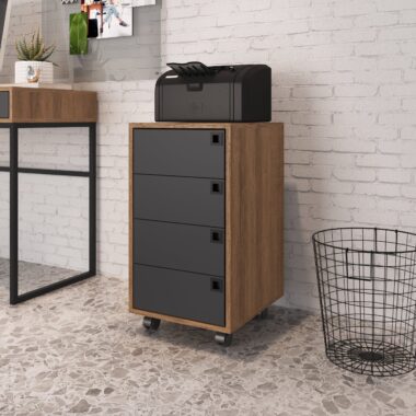 GAVETEIRO AVULSO 4 GAVETAS OF001 GRAFITE E MEL