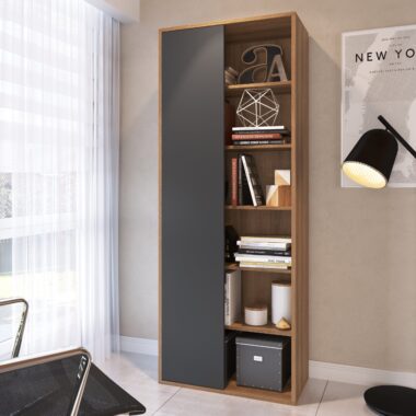 LIVREIRO 1 PORTA 5 PRATELEIRAS OF003 GRAFITE E MEL