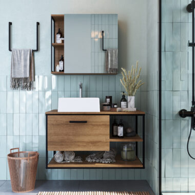 Gabinete Para Banheiro Suspenso com  Cuba e  Espelheira - Mel