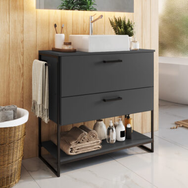 Gabinete para Banheiro - Ametista Grafite - com Cuba Branca Quadrada