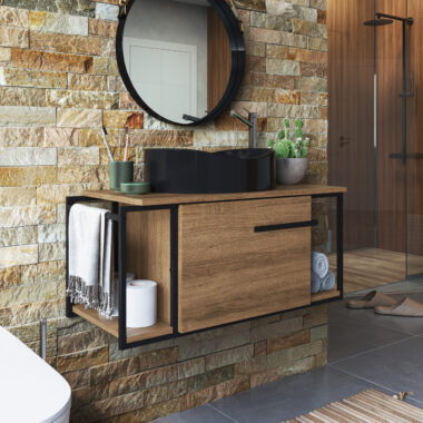 Gabinete para Banheiro - Mel - com Cuba Preta - Berlim