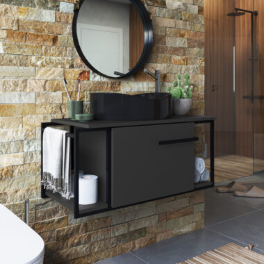 Gabinete para Banheiro - Preto - com Cuba Preta - Berlim