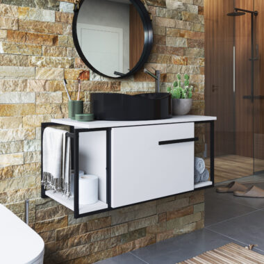 Gabinete para Banheiro - Branco - com Cuba Preta - Berlim