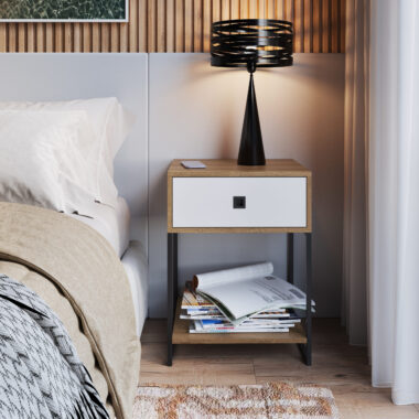 Mesa de Cabeceira Industrial Mel/Branco