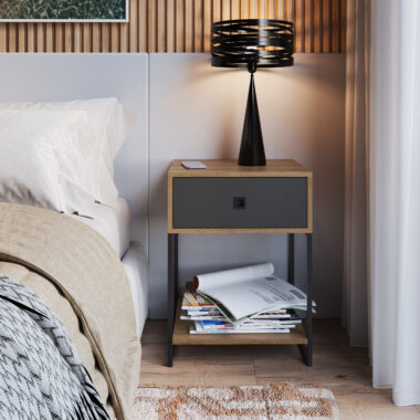 Mesa de Cabeceira Industrial Mel/Grafite