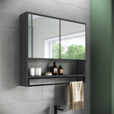 Espelheira 2 Portas com Toalheiro Redondo Grafite