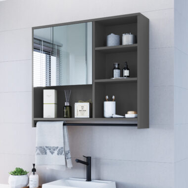 Espelheira 1 Porta Toalheiro Redondo Grafite