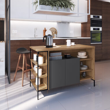 Ilha com Armário Para Cozinha Mel/Grafite