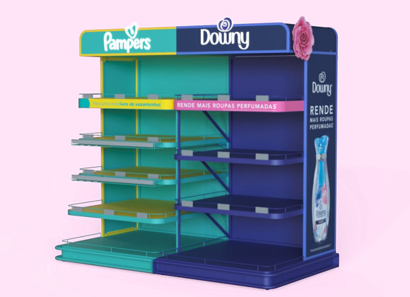 Expositor Ponta de Gôndola Pampers+Downy